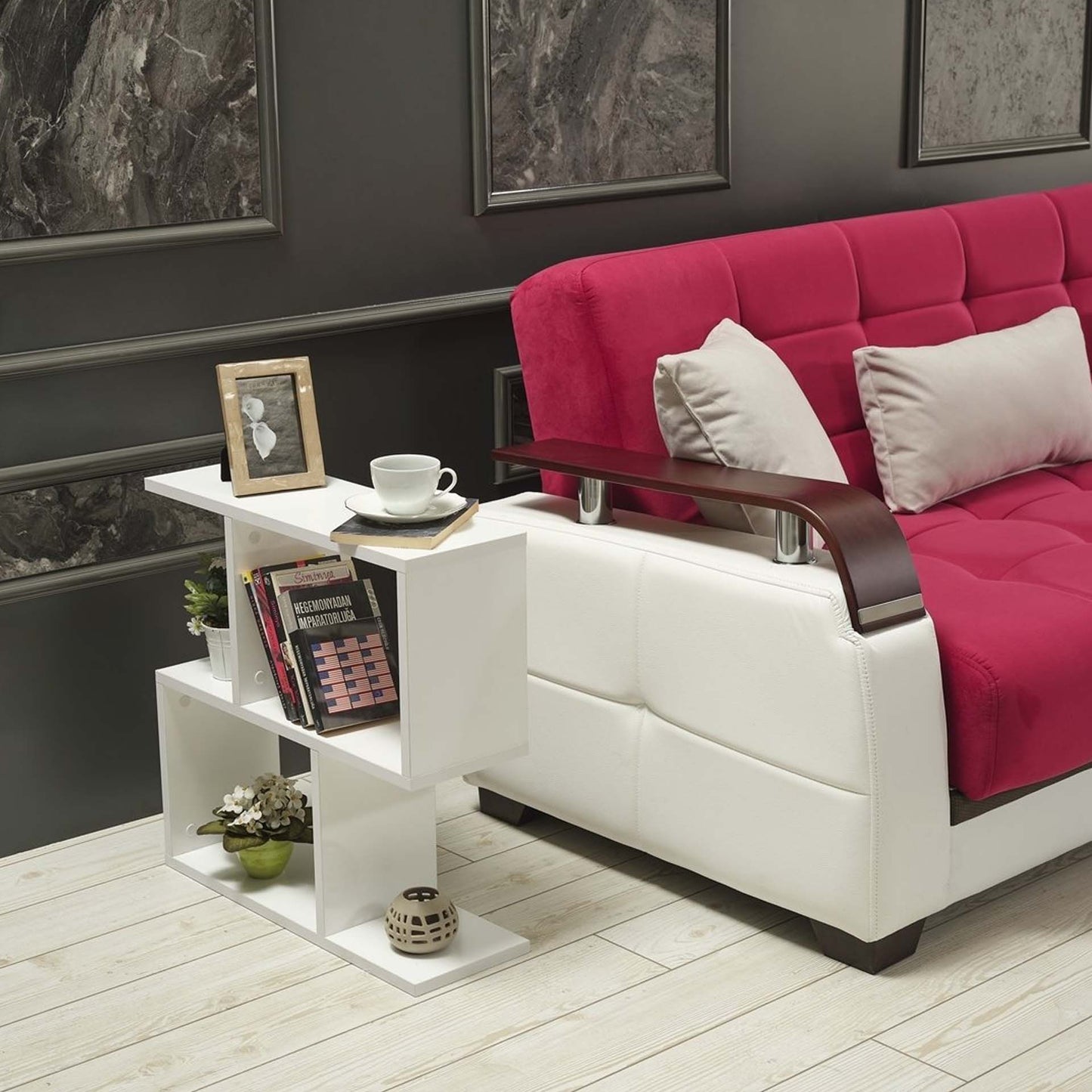 Homedora Alfa Yan Sehpa Kitaplık Beyaz