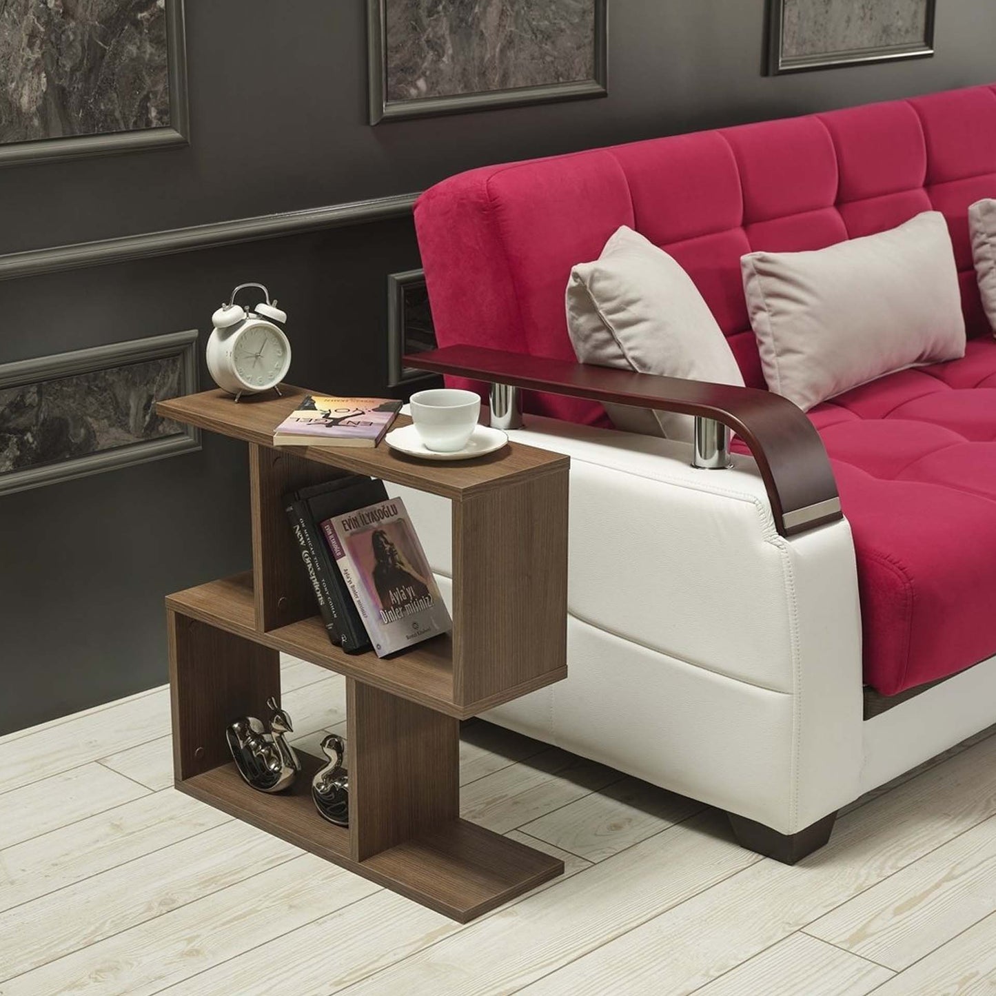 Homedora Alfa Yan Sehpa Kitaplık Ceviz
