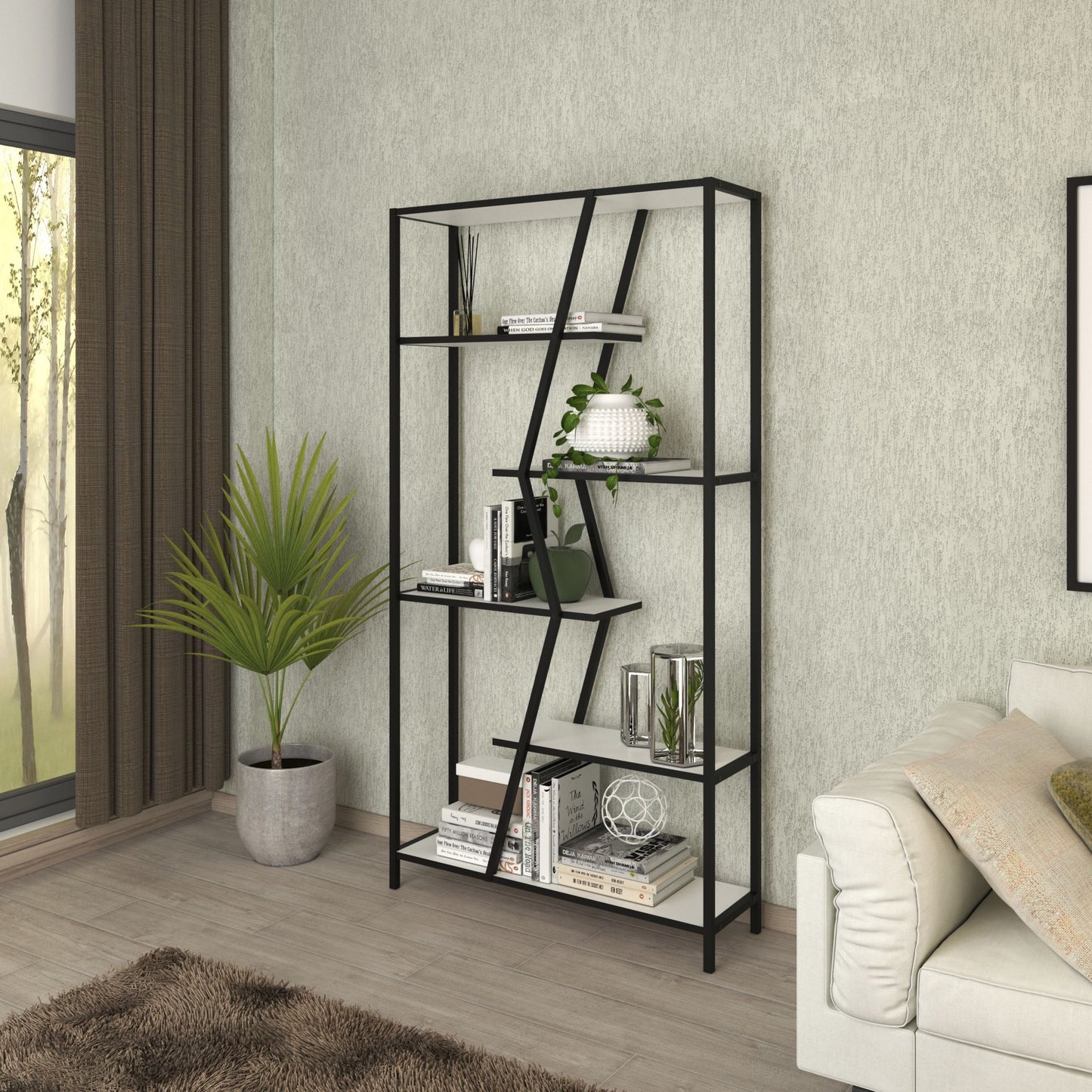 Homedora Kar Metal Ayaklı 5 Raflı Kitaplık