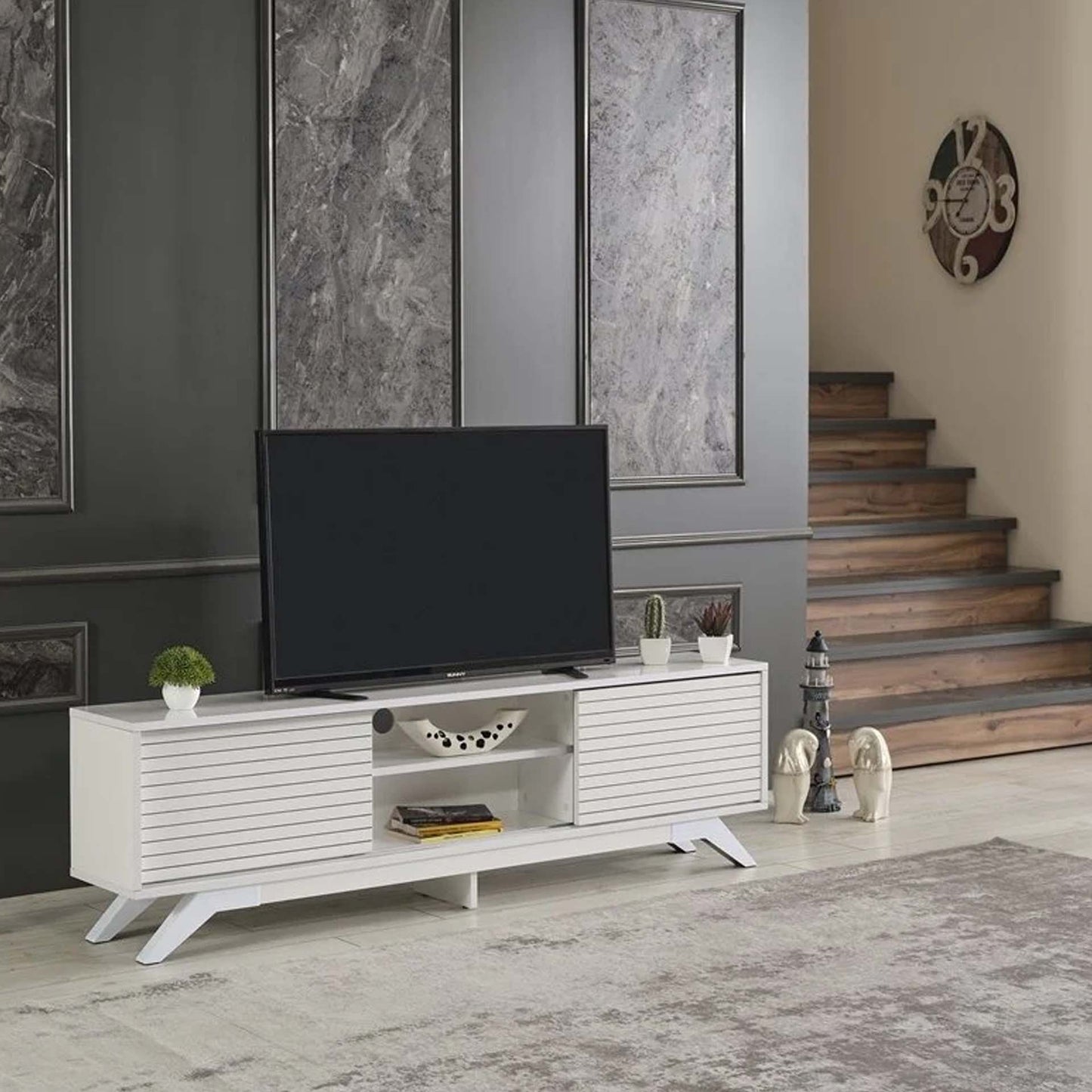 Homedora Luxia Sürgülü Kapaklı TV Sehpası Beyaz
