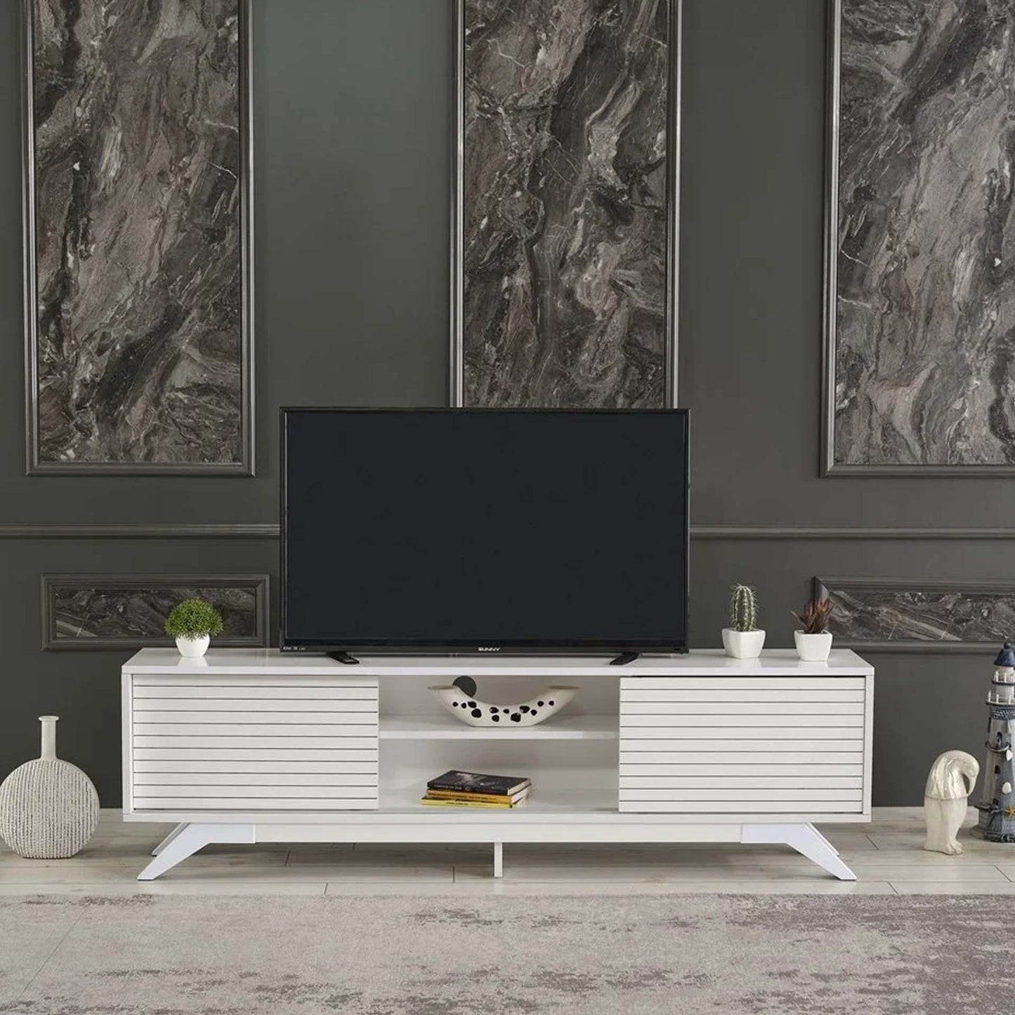 Homedora Luxia Sürgülü Kapaklı TV Sehpası Beyaz