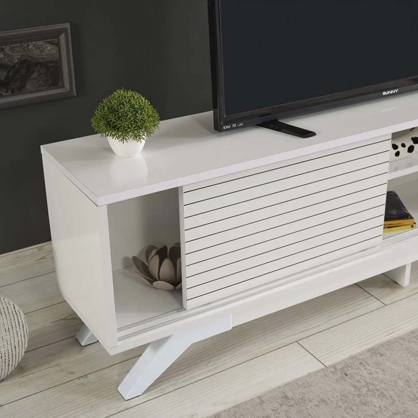 Homedora Luxia Sürgülü Kapaklı TV Sehpası Beyaz