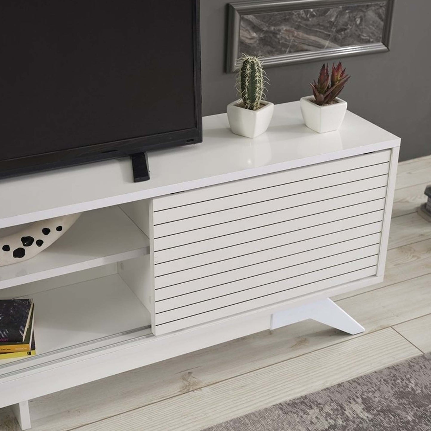 Homedora Luxia Sürgülü Kapaklı TV Sehpası Beyaz