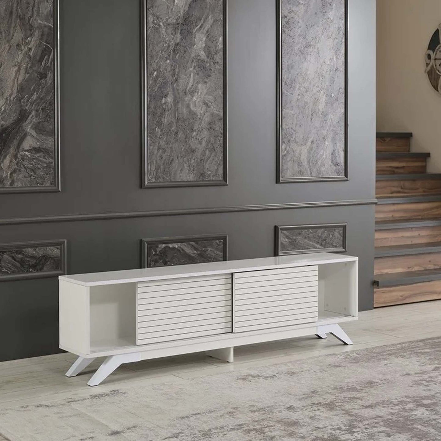 Homedora Luxia Sürgülü Kapaklı TV Sehpası Beyaz