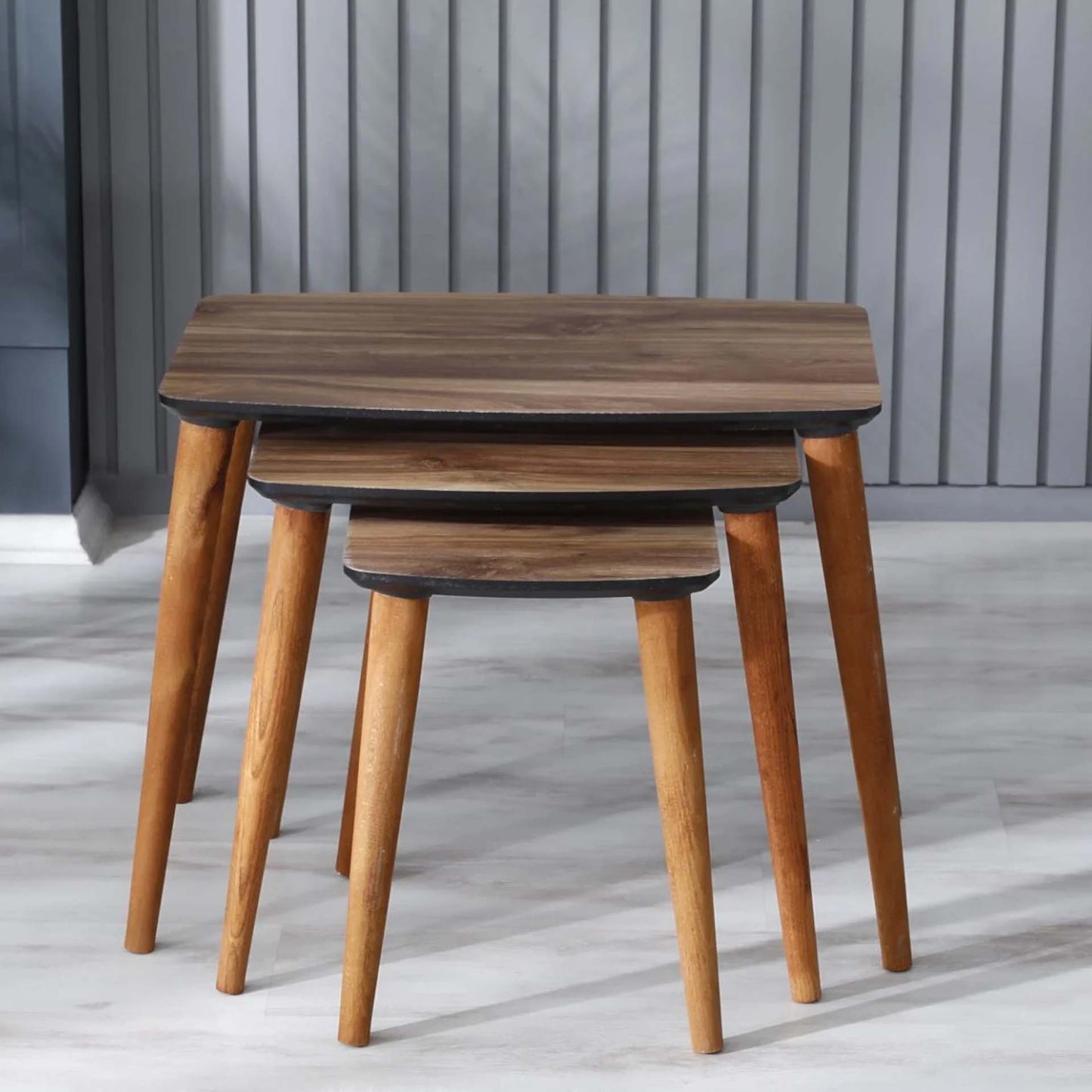 Homedora Zack MDF Ahşap Ayaklı 3'lü Zigon Sehpa Ceviz