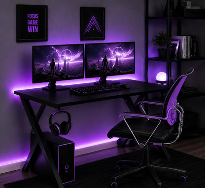RGB LED Aydınlatmalı Oyuncu ve Çalışma Masası – Kumandalı 7 Renk Işıklı Bilgisayar Masası