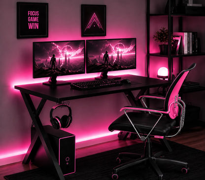RGB LED Aydınlatmalı Oyuncu ve Çalışma Masası – Kumandalı 7 Renk Işıklı Bilgisayar Masası
