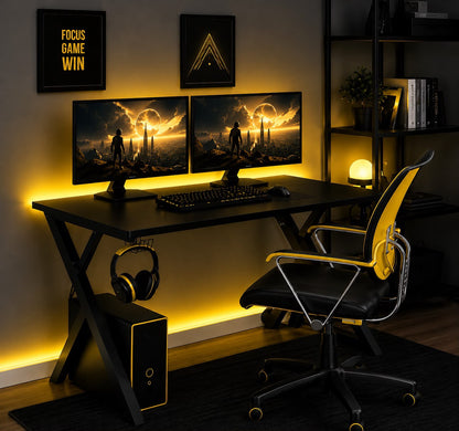 RGB LED Aydınlatmalı Oyuncu ve Çalışma Masası – Kumandalı 7 Renk Işıklı Bilgisayar Masası
