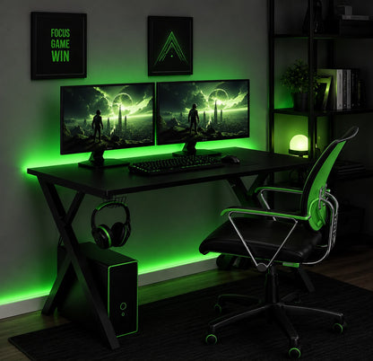 RGB LED Aydınlatmalı Oyuncu ve Çalışma Masası – Kumandalı 7 Renk Işıklı Bilgisayar Masası