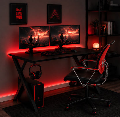 RGB LED Aydınlatmalı Oyuncu ve Çalışma Masası – Kumandalı 7 Renk Işıklı Bilgisayar Masası