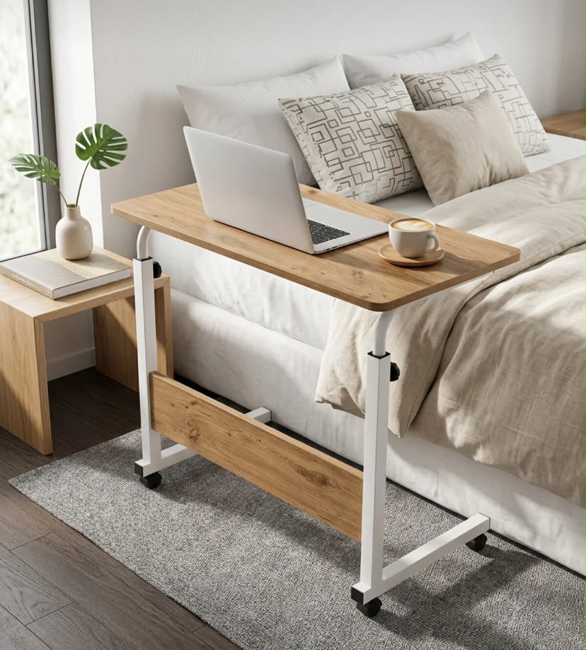 Royal Modern Yükseklik Ayarlı Çalışma Masası - (TEKERLİ) 80x40 Beyaz