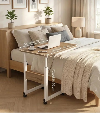 Craft Yüksekliği Ayarlanabilir Tekerlekli Laptop ve Yatak Sehpası Çok Amaçlı Çalışma Masası