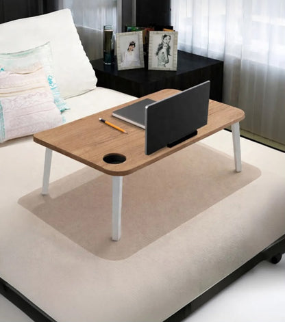 Katlanabilir Laptop Sehpası – Ahşap Desenli Yatak Kahvaltı ve Çalışma Masası Bardak Bölmeli