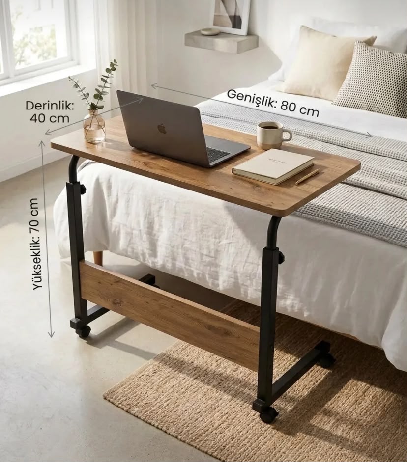 Royal Modern Yükseklik Ayarlı Çalışma Masası - (TEKERLİ) 80x40 Atlantik Çam