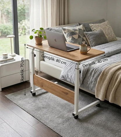 Royal Modern Yükseklik Ayarlı Çalışma Masası - (TEKERLİ) 80x40 Beyaz